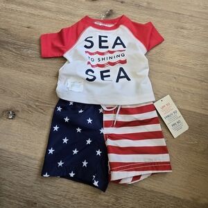 Old Navy 3-6 Months Red and Blue Sea to Shining Sea Outfit New